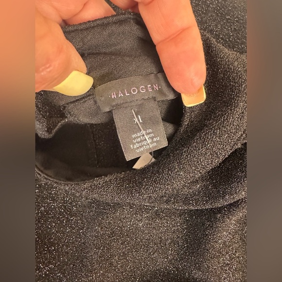 Halogen black shimmery knee length cocktail ruched shoulder pads dress size XL - Picture 10 of 10